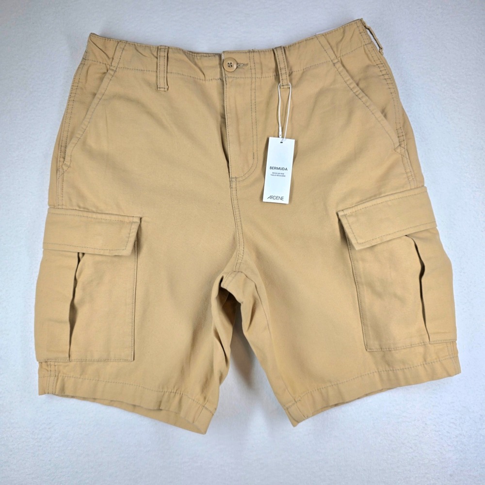Ardene Bermuda Cargo Shorts Womens 09 Tan Khaki Regular Rise Utility Pockets NWT